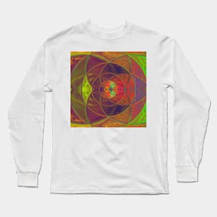 Mosaic Kaleidoscope Flower Purple Orange and Green Long Sleeve T-Shirt